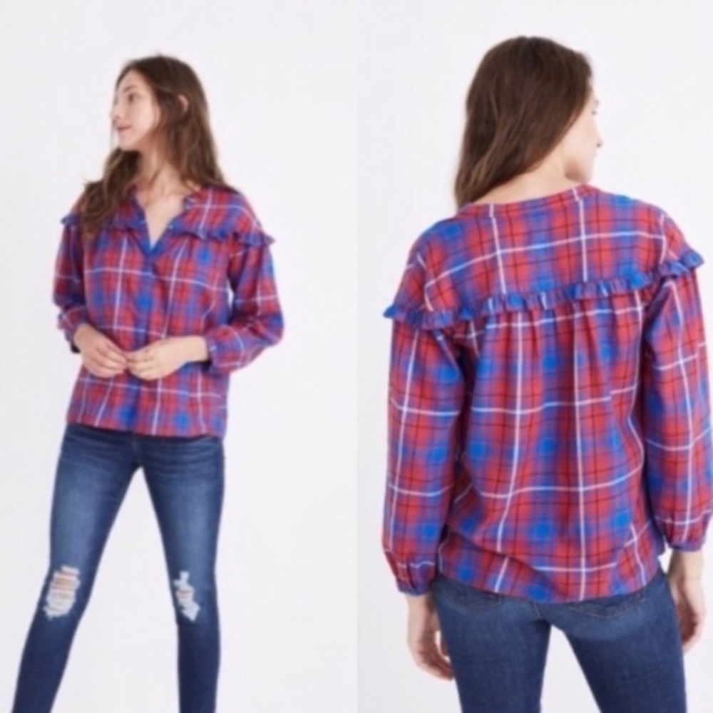MADEWELL Plaid Shirred Button Down Top